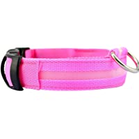 SODIAL(R) Perro de nylon LED nocturna de seguridad Collar intermitente correa del Light-up Pink M